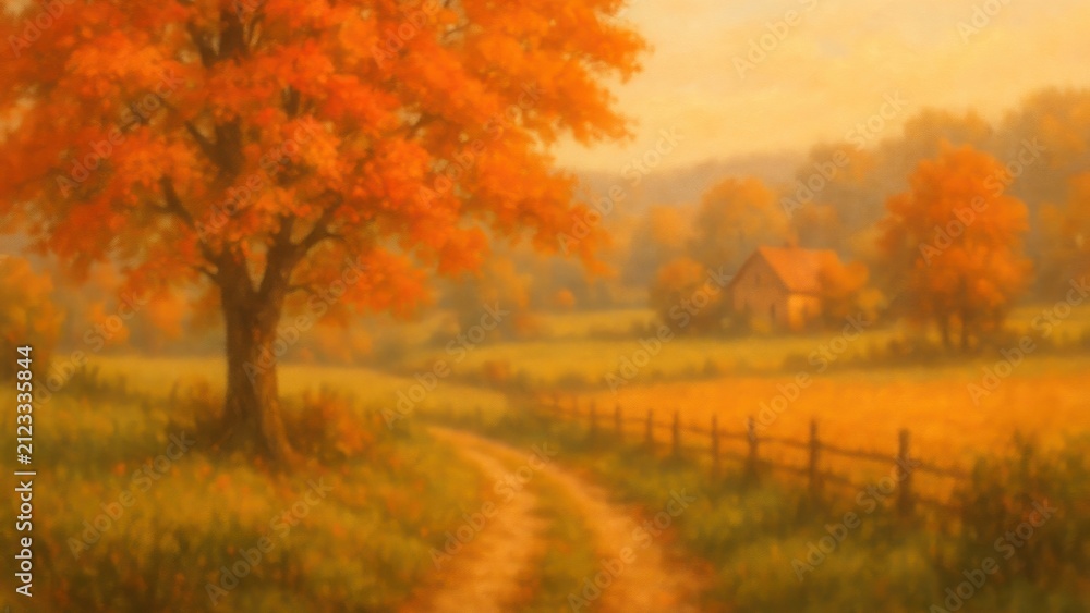 Fototapeta premium Serene autumn countryside landscape painting desktop wallpaper