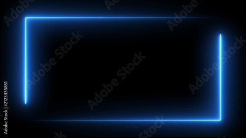 Abstract neon studio background, rectangular frame made of two moving neon lights overlay, seamless concert wall neon gradient web animation 4k video.