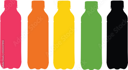 Bottle icon graphic plastic set beverage containers colors mockup