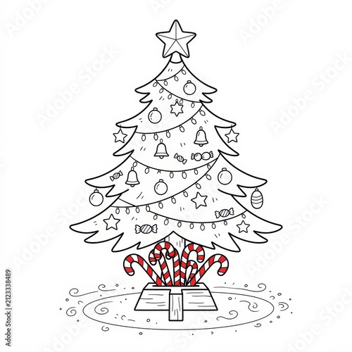 Black and white Christmas tree with decorations