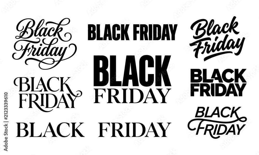 Fototapeta premium Black Friday Typography Collection with Modern Hand Lettering and Bold Promotional Text Designs
