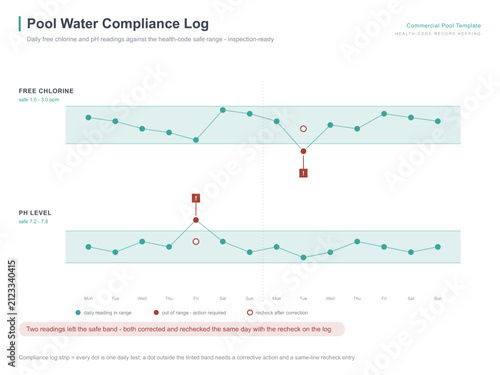 Commercial pool water compliance log chart chlorine pH safe range