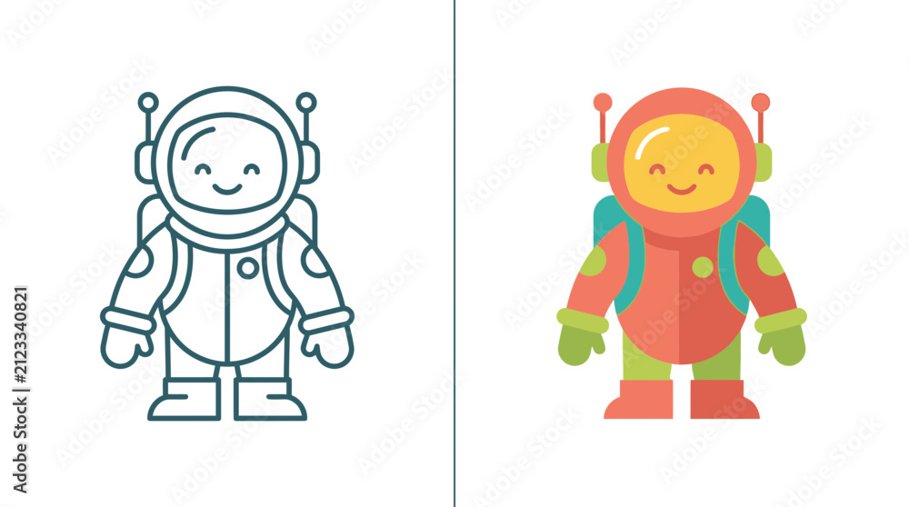 Naklejka premium Cute Astronaut Icon and Flat Design Character