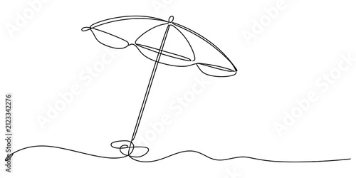 Continuous single line drawing of a beach umbrella on the sand for summer vacation concept Vector, illustration