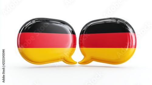 Two glossy German flag speech bubbles facing each other on white background