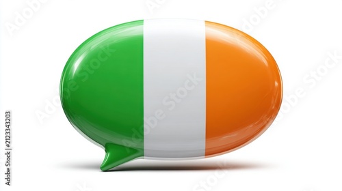 Irish flag speech bubble 3D render on white background concept