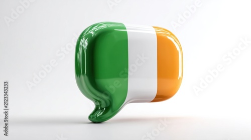 Irish flag speech bubble 3D render glossy chat icon on white background