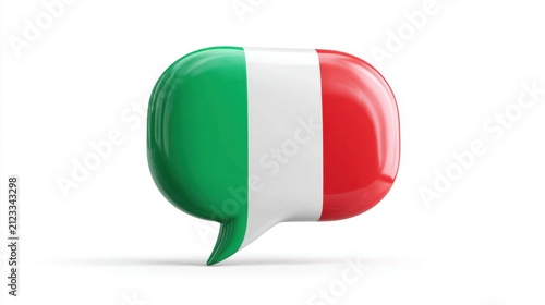 Italian flag speech bubble 3D glossy chat icon on white background