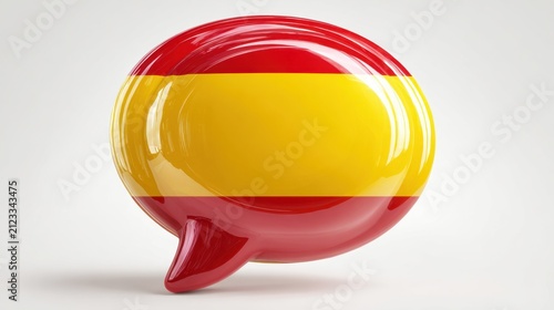 Glossy 3D speech bubble with Spanish flag colors on light background