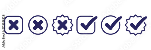 Fotografie Icon set of check marks and cross symbols in square circle and star shapes for evaluation components