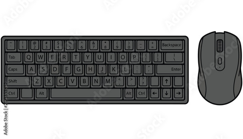 Quadro su tela Ergonomic computer keyboard and mouse set vector illustration isolated on white background top view
