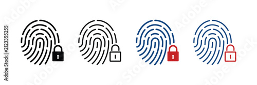 Touch ID Pictogram. Finger Print Scanner with Lock Symbol Collection. Fingerprint Identification Line and Silhouette Icon Set. Biometric Identity Sign. Isolated Vector Illustration