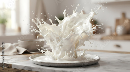 Dairy milk, liquid white paint or Yogurt splash. 3d