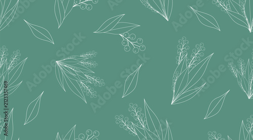 Continuous leaf vector pattern; seamless fabric pattern.