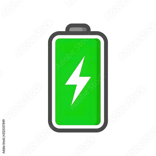 Fully charged smartphone battery icon with lightning bolt. High-capacity mobile power symbol for energy and technology concepts.