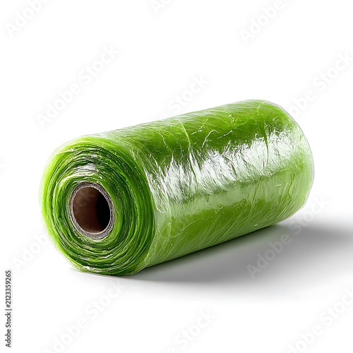 Roll of Green Plastic Wrap on White Background transparent packaging