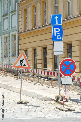 Canvas Print Road signs on the street in Lviv, Ukraine