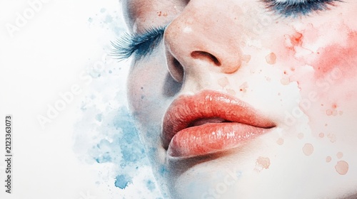 My Best Winter Skin Day. Watercolor portrait of female with soft hues and delicate features