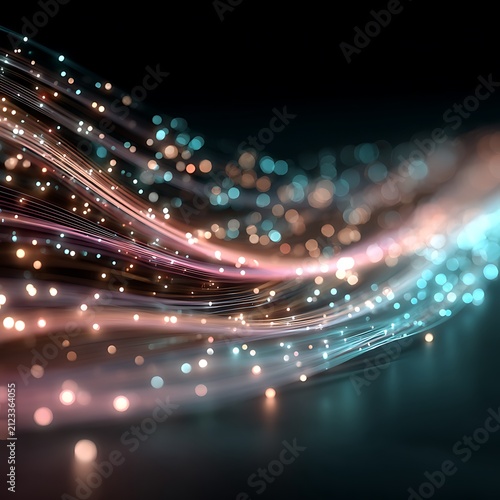 Swirling light streaks and bokeh in a vibrant, abstract digital flow image photo