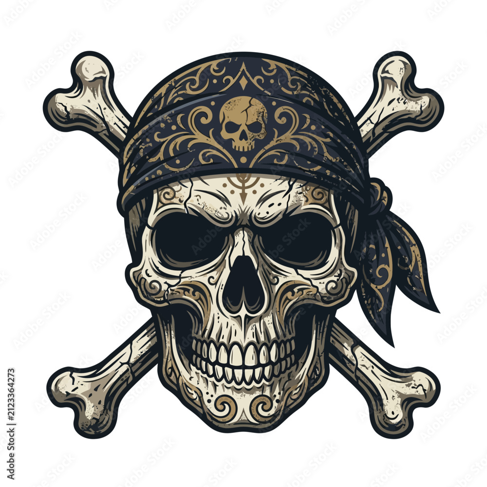 Fototapeta premium Skull and Crossbones Pirate Bandana Tattoo Art