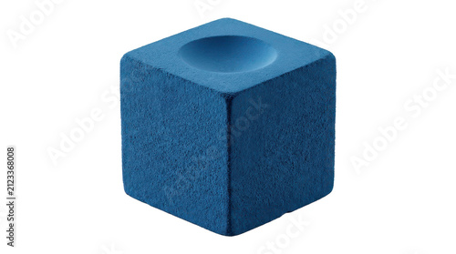 Blue billiards cue chalk cube with recessed cavity textured surface on transparent background pool snooker azure
