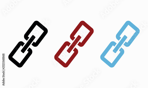 Linked chain icons in black red and light blue isolated on a white background link