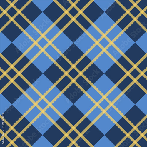 Blue and Gold Plaid Tartan Seamless Pattern Background