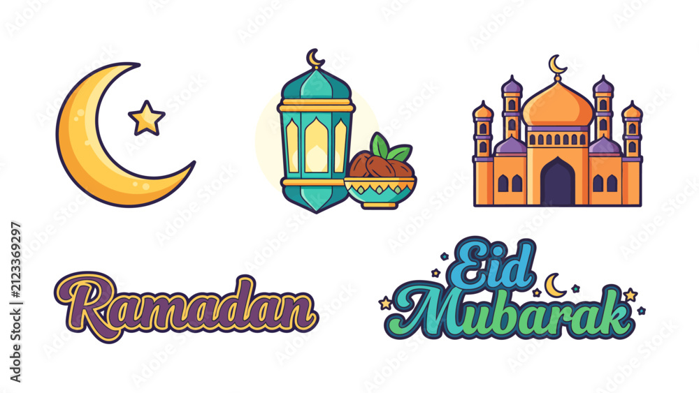 Fototapeta premium Islamic religious icons for ramadan and eid mubarak celebrations