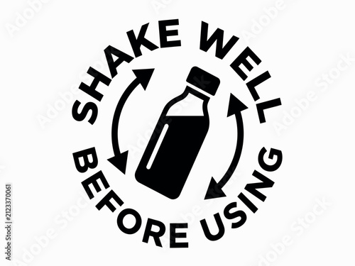 Shake well before using symbol with bottle silhouette on a white background agitation alert application