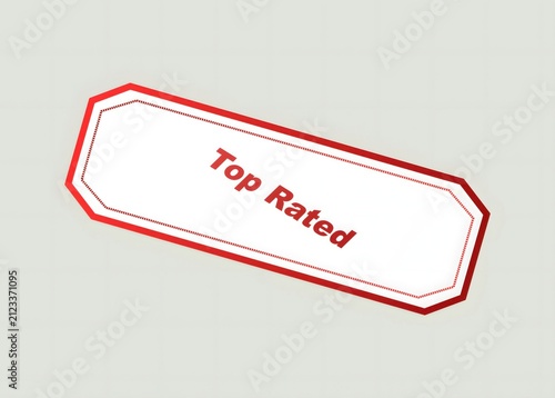 Top rated red label badge with a simple geometric border design for marketing and promotional use in business and retail advertising