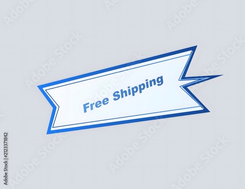 Blue and white ribbon banner with free shipping text for online retail store promotion and ecommerce marketing campaign design