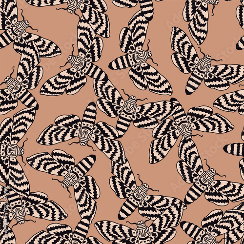 Striped Moths Cluster Vector Seamless Pattern