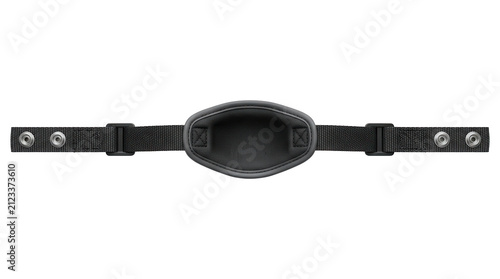 Sports helmet chin strap with metallic buckles and textured webbing on transparent background equipment protective gear