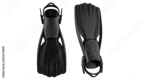 Two diving fins with textured surfaces and adjustable straps displayed on transparent background flippers swim scuba