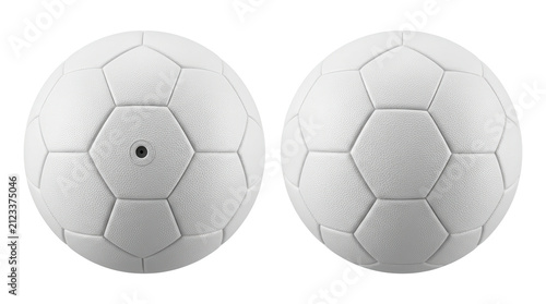 Two soccer balls with pentagonal and hexagonal panels on transparent background ball football sports equipment sphere