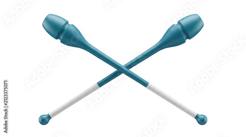 Two rhythmic gymnastics clubs with textured grips rendered in teal and silver on transparent background sports