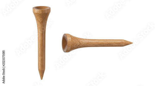 Two wooden golf tees arranged in a vertical and horizontal position on transparent background tee wood