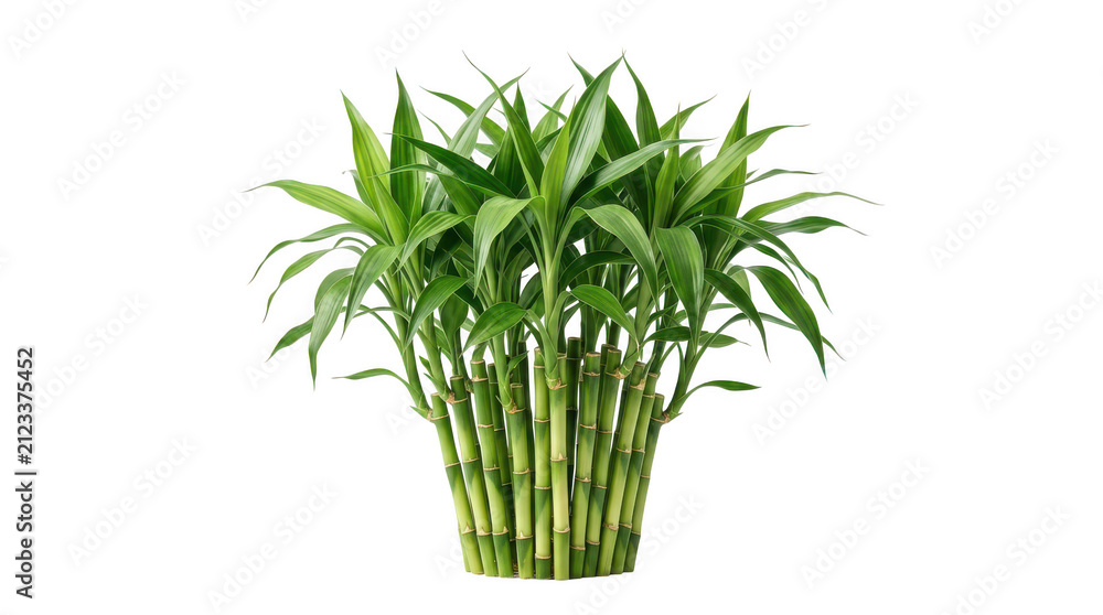 Obraz premium Green lucky bamboo plant with many stalks isolated on transparent background