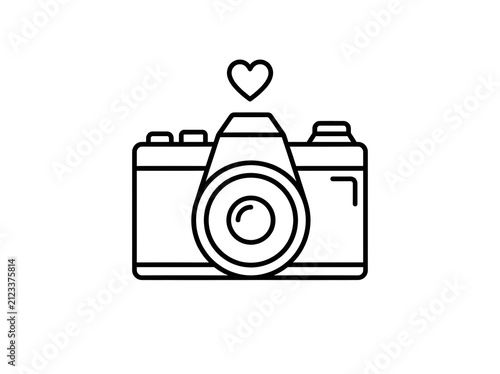 Camera with heart line icon representing love for photography passion memory symbol