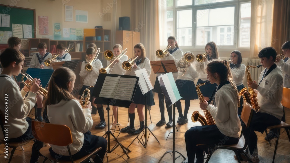 Obraz premium School band rehearsal in a classroom