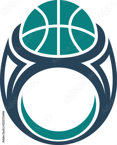 A stylish basketball logo emblem with a circular geometric ring design.