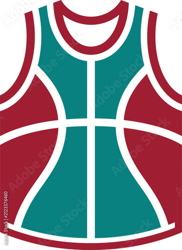 Basketball jersey graphic icon in red and teal colors vector design element.