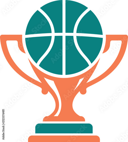A basketball trophy cup vector illustration with green and orange colors.