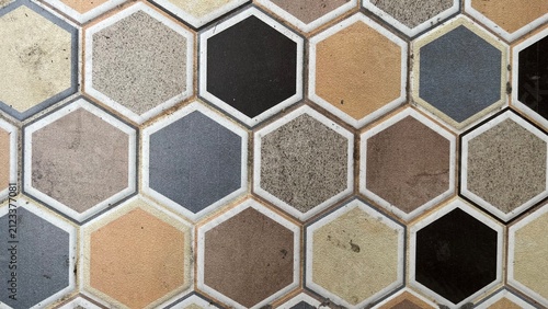 Foto Perspective View of Hexagon Mosaic Tiles Texture