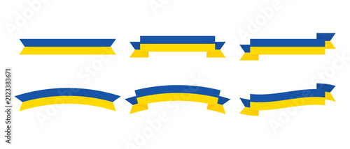 The National Flag of Ukraine, Blue and Yellow Ribbons, Badges, Banners, Labels – Flat Design Illustration
