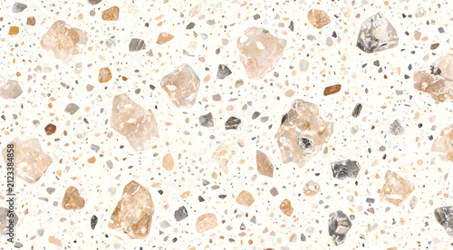 White Terrazzo Stone Texture Background with Natural Aggregate Pattern