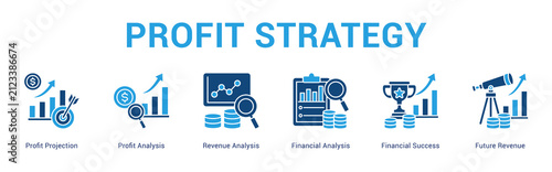 Quadro su tela Profit Strategy web banner icon concept,  with Profit Projection, Profit Analysis, Revenue Analysis, Financial Analysis, Financial Success, Future