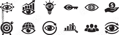 Business vision vector icons for finance, investment, growth, success mindset, and strategic planning.