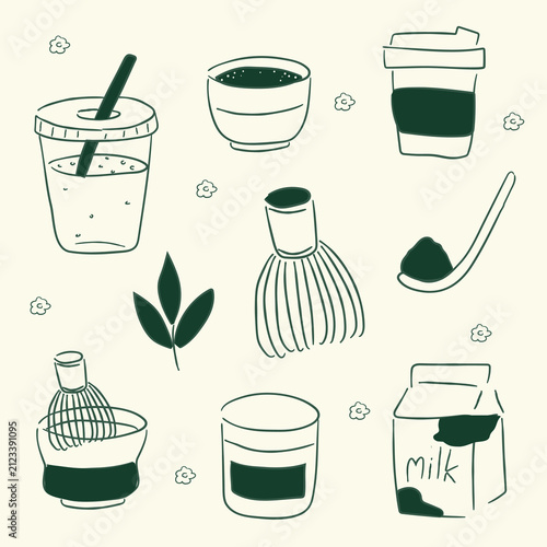 Traditional Japanese Matcha Tea Set Vector with Tea Ceremony Accessories