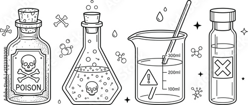 Quadro su tela Poison Bottle Chemical Flask Beaker Laboratory Toxic Hazard Warning Sign Vector